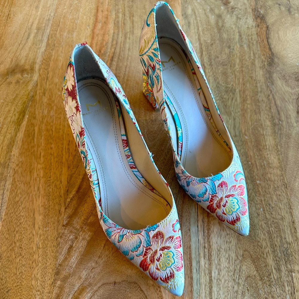Marc Fisher Embroidered Floral Heels